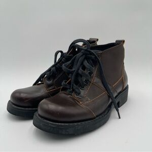 OXS Vintage Women’s Brown Leather Ankle Boots Lace Up Made in Italy Size 37